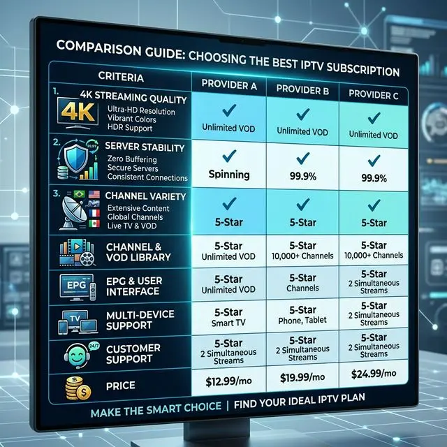 Guide comparatif des meilleurs abonnements IPTV en France avec critères de qualité et prix